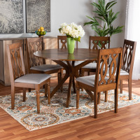 Baxton Studio Callie-GreyWalnut-7PC Dining Set Baxton Studio Callie Modern and Contemporary Grey Fabric Upholstered and Walnut Brown Finished Wood